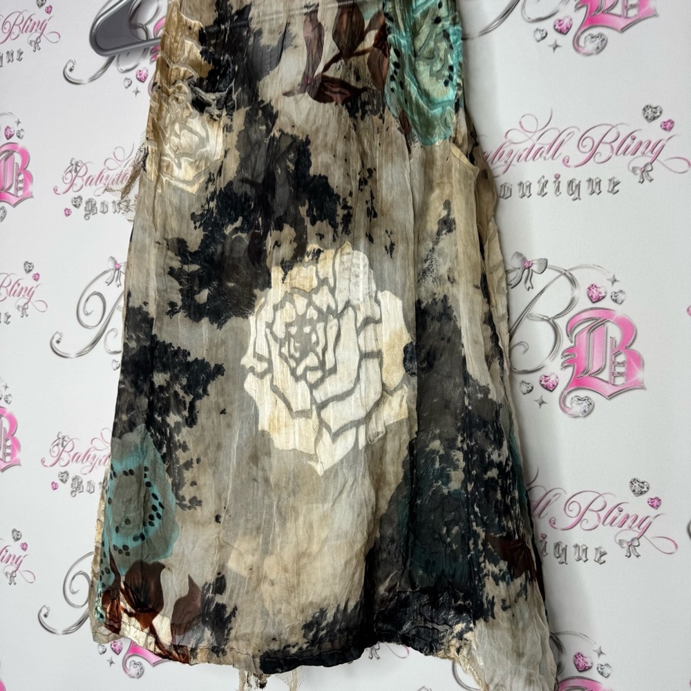 Ness Multicolor Sleeveless Blouse floral silk button ruffle frilly frills shiny - Picture 12 of 12